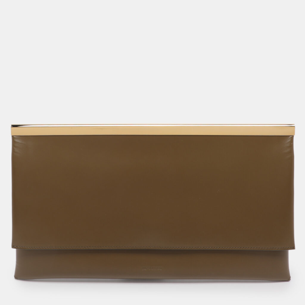 Jil Sander Olive Green Leather Clutch Jil Sander Olive Green Leather Clutch