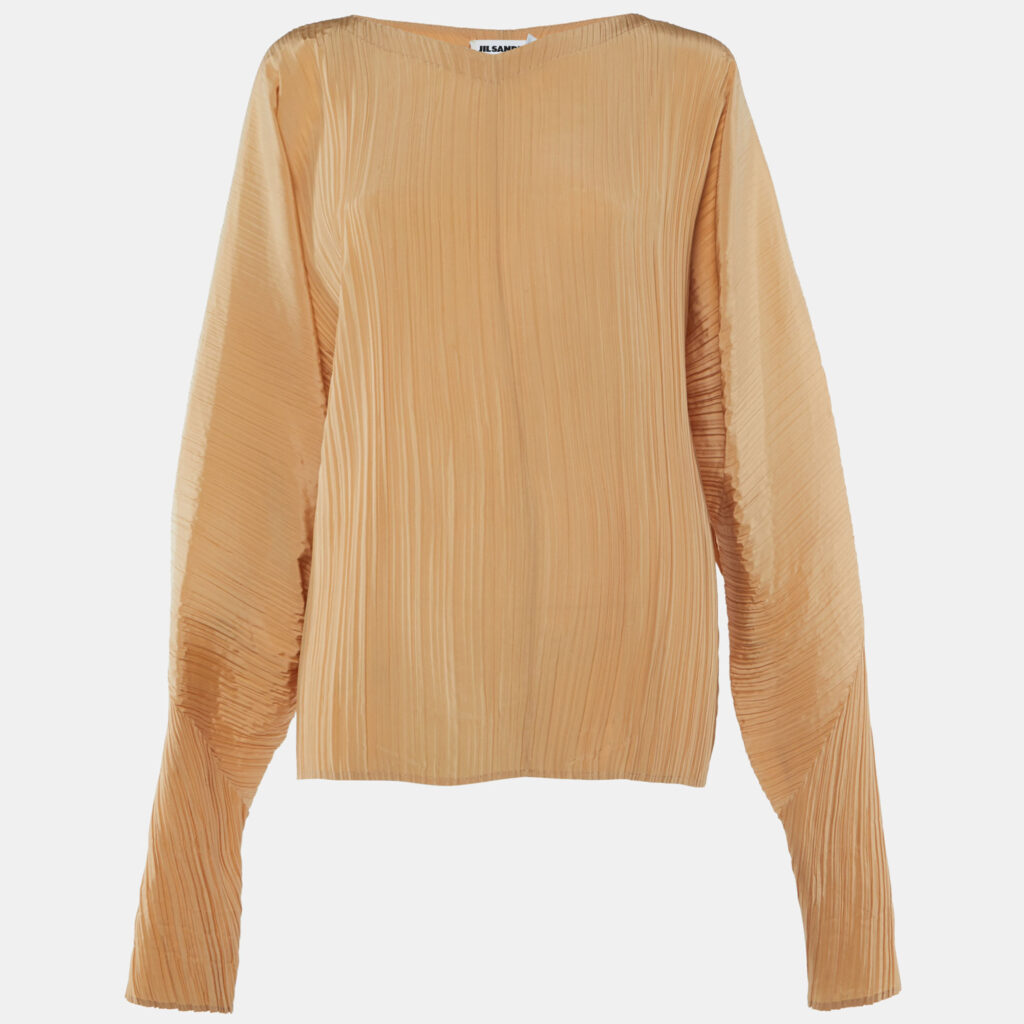 Jil Sander Beige Plisse Balloon Sleeve Top XS Jil Sander Beige Plisse Balloon Sleeve Top XS