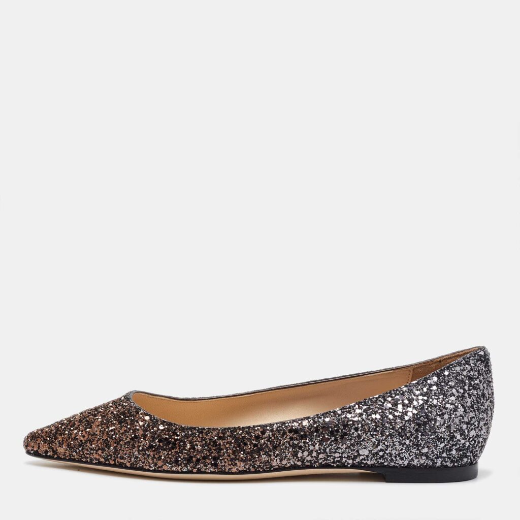 Jimmy Choo Metallic Ombre Glitter Romy Pointed Toe Ballet Flats Size 34.5