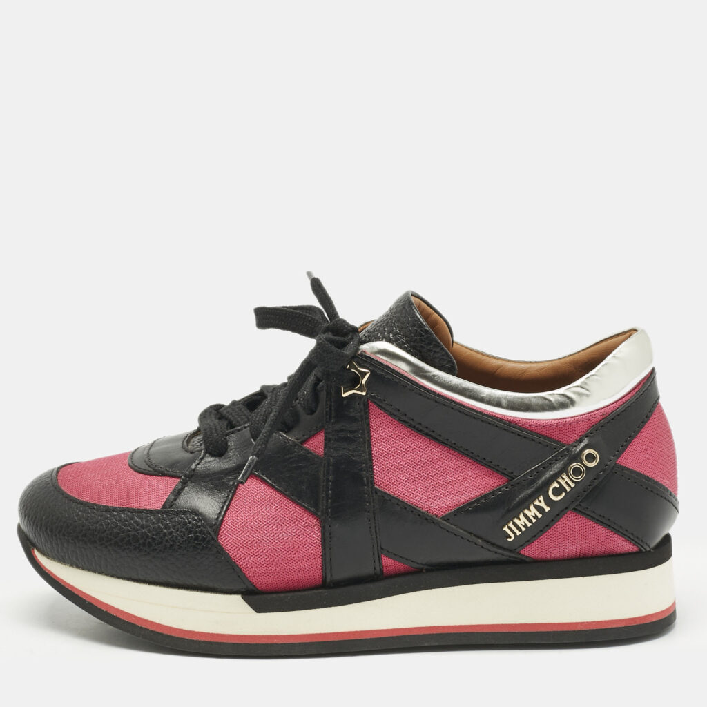 Jimmy Choo Tricolor Fabric and Leather Mix Trainer Lace Up Sneakers Size 36.5 Jimmy Choo Tricolor Fabric and Leather Mix Trainer Lace Up Sneakers Size 36.5
