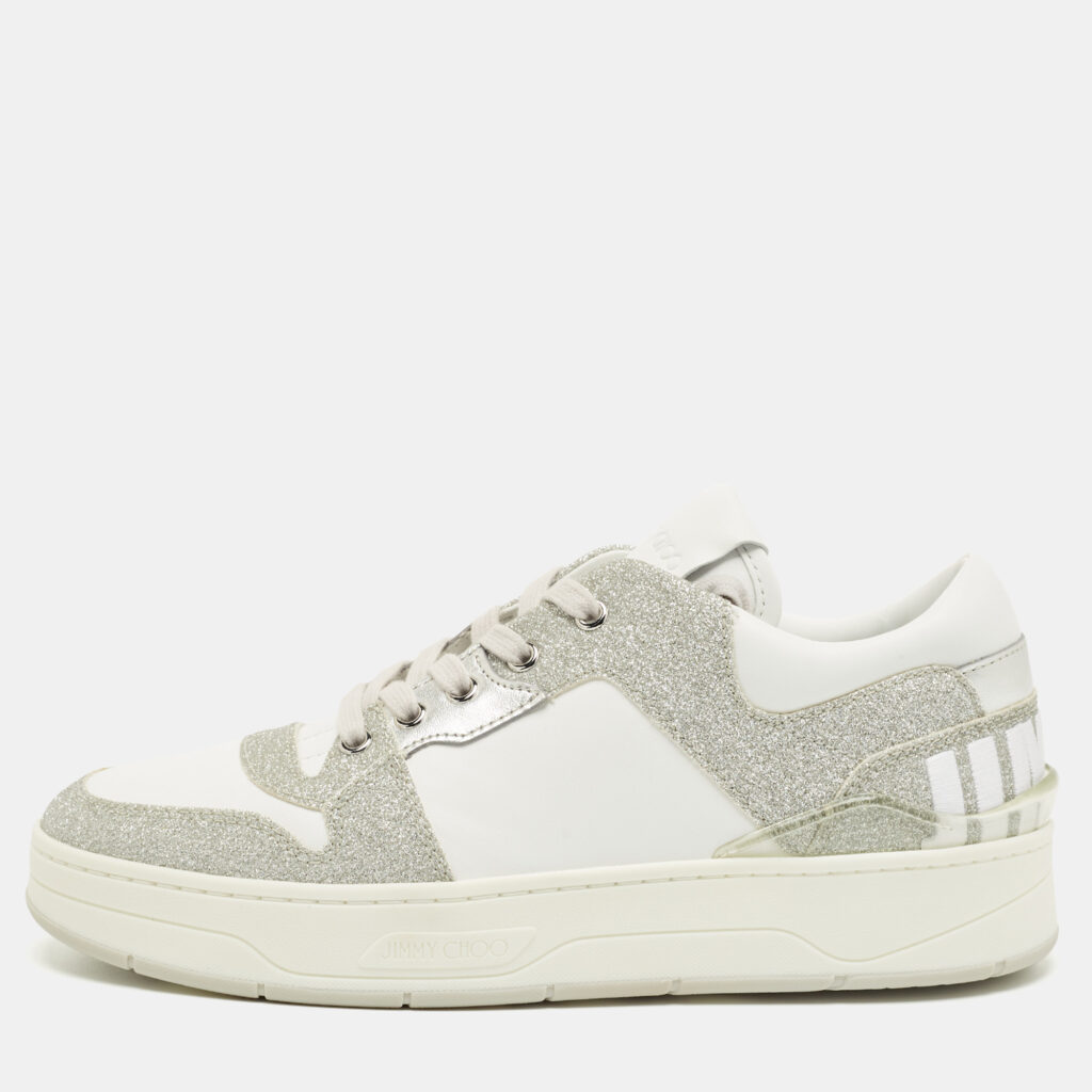 Jimmy Choo Multicolor Glitter and Leather Raine Lace Up Sneakers Size 40 Jimmy Choo Multicolor Glitter and Leather Raine Lace Up Sneakers Size 40