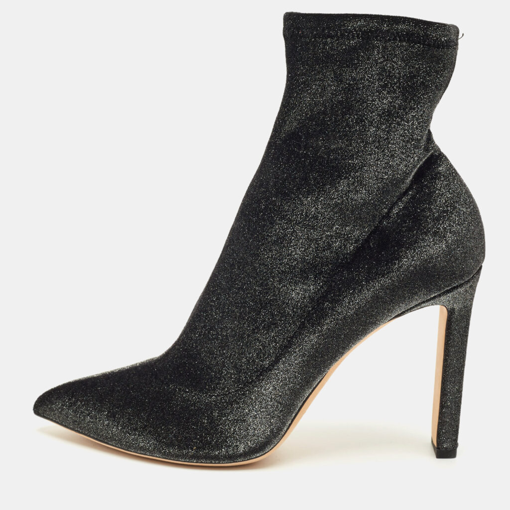 Jimmy Choo Black Lurex Fabric Ankle Length Boots Size 40.5 Jimmy Choo Black Lurex Fabric Ankle Length Boots Size 40.5