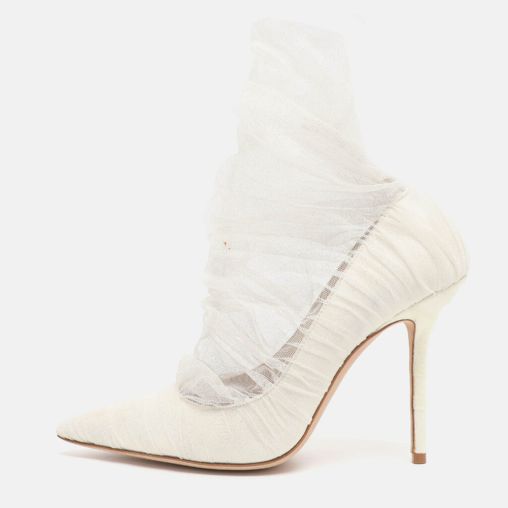 Jimmy Choo White Lace And Mesh Lavish Pointed Toe Pumps Size 41