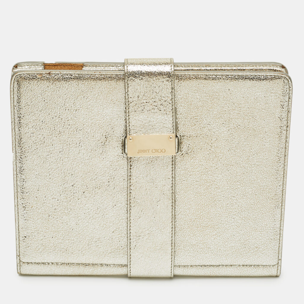 Jimmy Choo Silver Textured Foil Leather Flap Tablet Case Jimmy Choo Silver Textured Foil Leather Flap Tablet Case