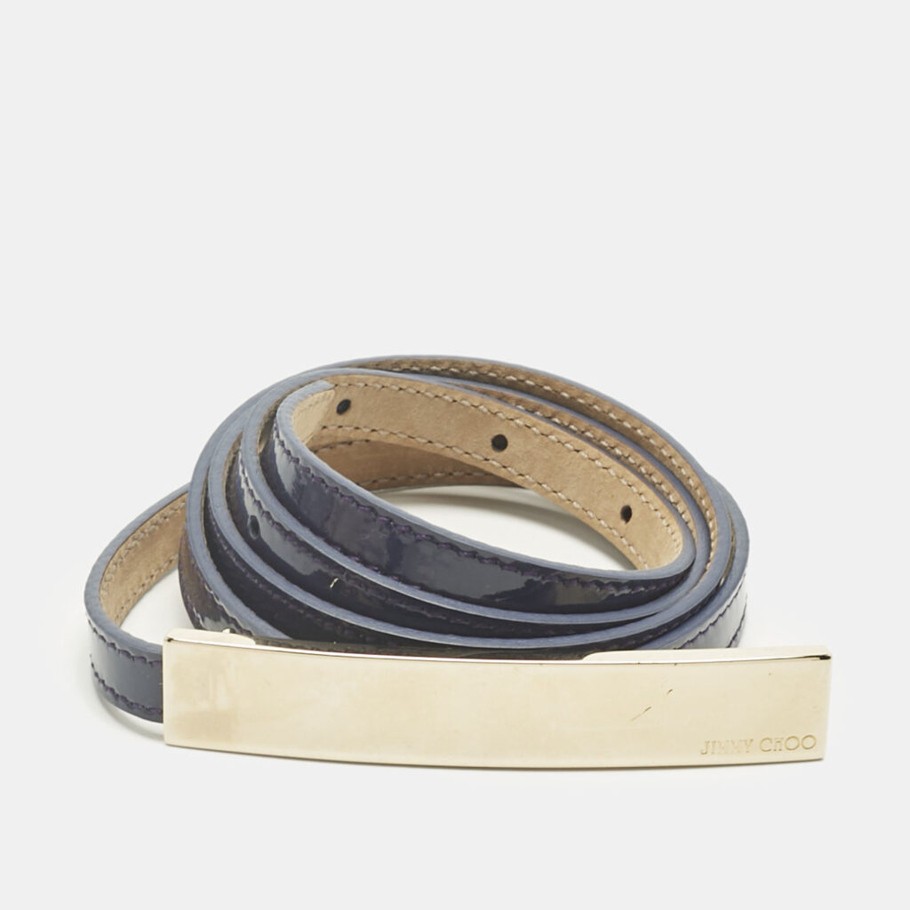luxury-women-jimmy-choo-used-accessories-p1242202-001-1.jpg Jimmy Choo Purple Patent Leather Metal Logo Waist Belt 80CM
