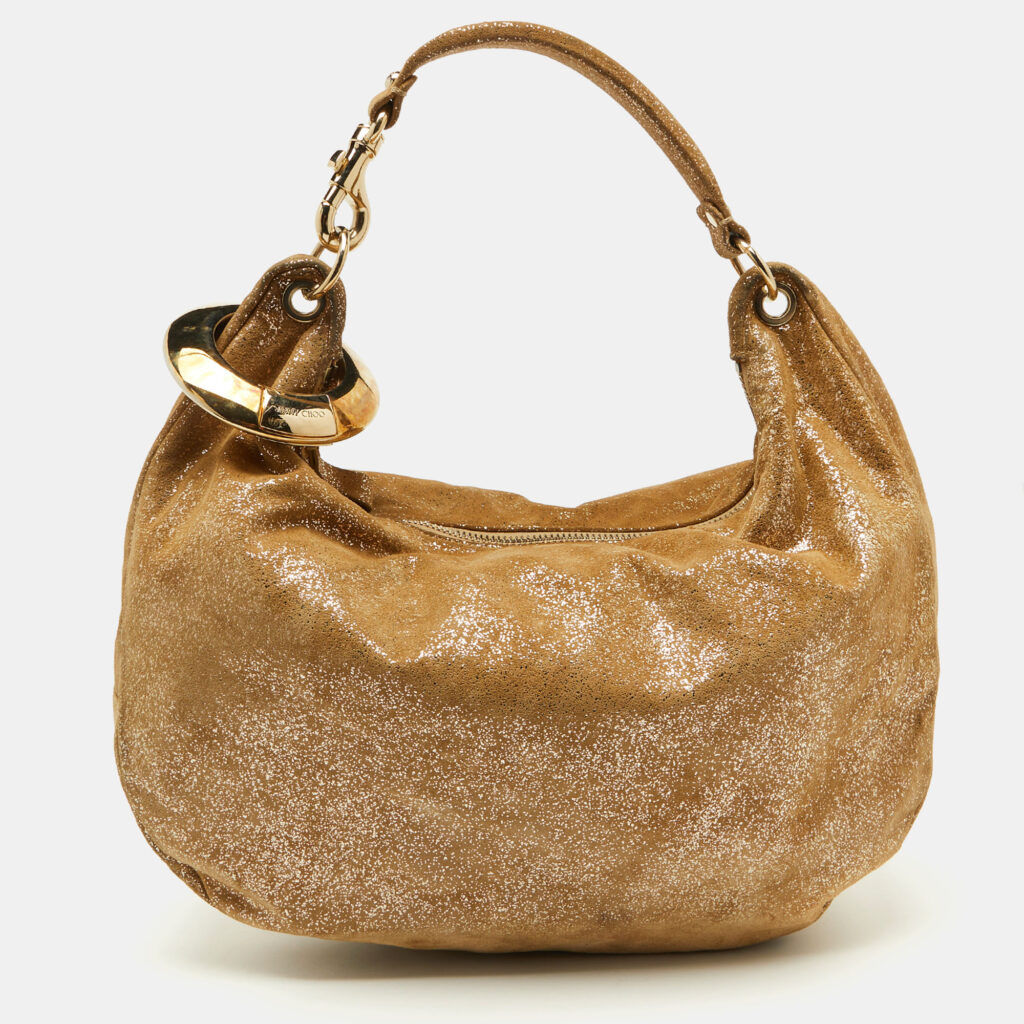 Jimmy Choo Gold Shimmering Suede Solar Hobo Jimmy Choo Gold Shimmering Suede Solar Hobo