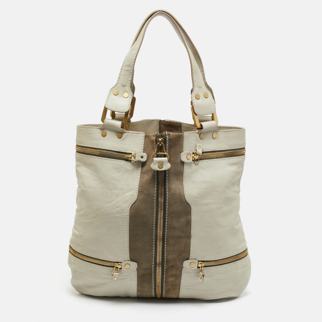 Jimmy Choo Two Tone Grey Leather and Suede Large Mona Tote Jimmy Choo Two Tone Grey Leather and Suede Large Mona Tote