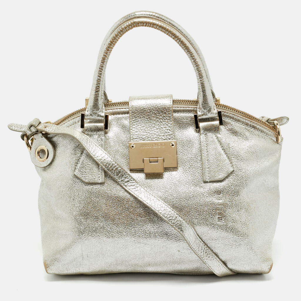 Jimmy Choo Silver Foil Leather Rosa Satchel