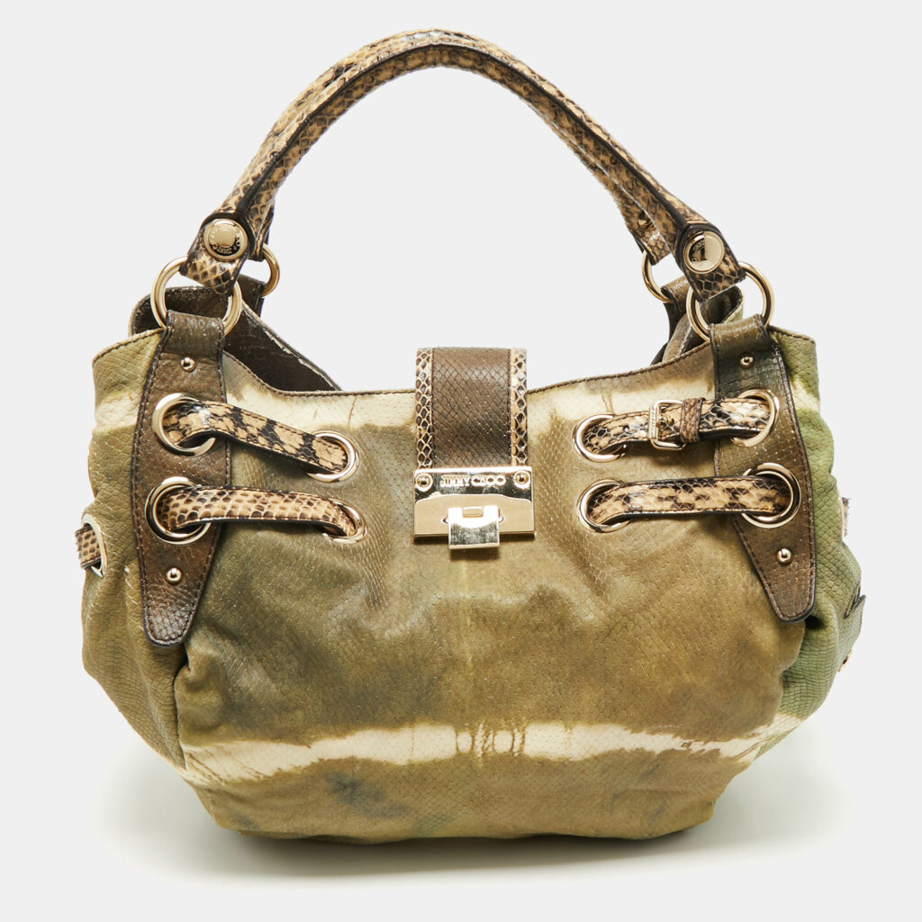 Jimmy Choo Green/Beige Snakeskin Tie-Dye Ramona Hobo Jimmy Choo Green/Beige Snakeskin Tie-Dye Ramona Hobo