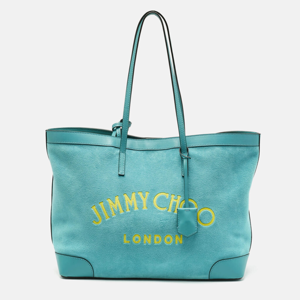 Jimmy Choo Malibu Green Towelling Fabric Logo Tote Jimmy Choo Malibu Green Towelling Fabric Logo Tote