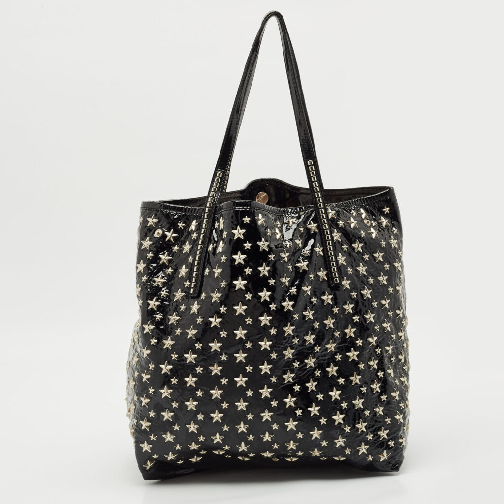 Jimmy Choo Black Patent Leather Sasha Star Studded Tote Jimmy Choo Black Patent Leather Sasha Star Studded Tote