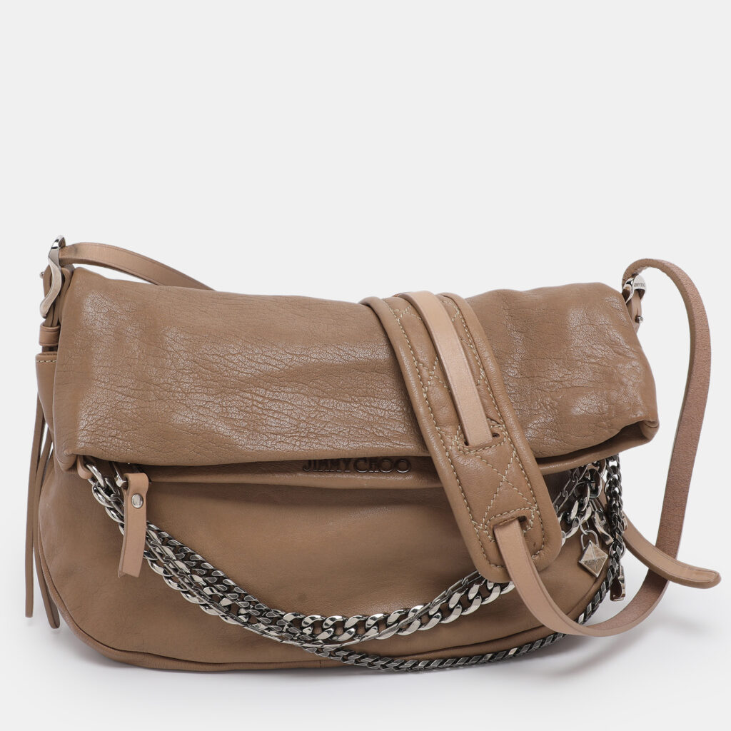 Jimmy Choo Beige Leather Boho Biker Chain Messenger Bag Jimmy Choo Beige Leather Boho Biker Chain Messenger Bag