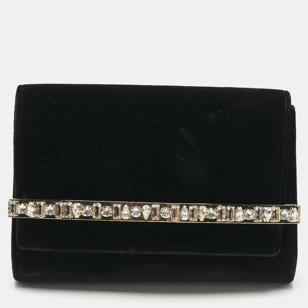 Jimmy Choo Black Velvet Crystal Embellished Clutch Jimmy Choo Black Velvet Crystal Embellished Clutch
