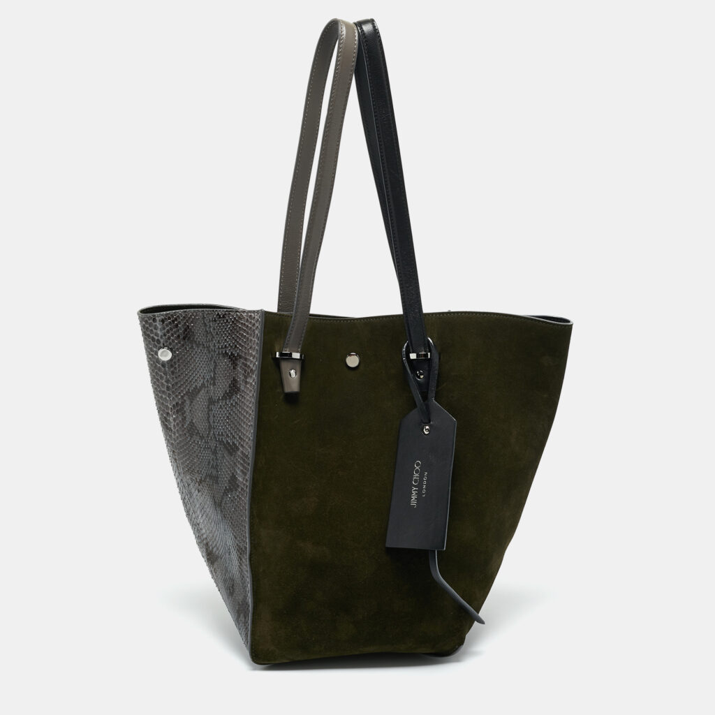 Jimmy Choo Green/Grey Suede and Python Twist Tote Jimmy Choo Green/Grey Suede and Python Twist Tote