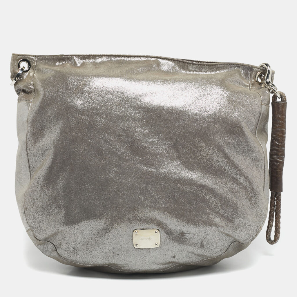 Jimmy Choo Silver Iridescent Leather Large Sky Bangle Hobo Jimmy Choo Silver Iridescent Leather Large Sky Bangle Hobo