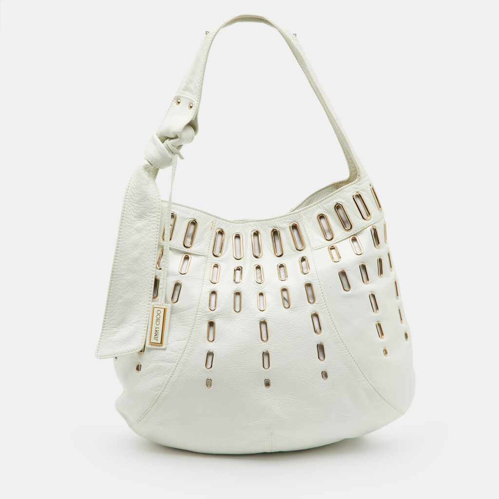 Jimmy Choo White Leather Dessy Studded Hobo Jimmy Choo White Leather Dessy Studded Hobo