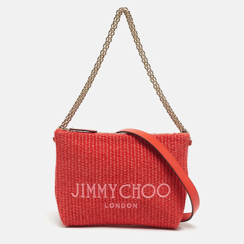 Jimmy Choo Red Woven Raffia Callie Shoulder Bag Jimmy Choo Red Woven Raffia Callie Shoulder Bag