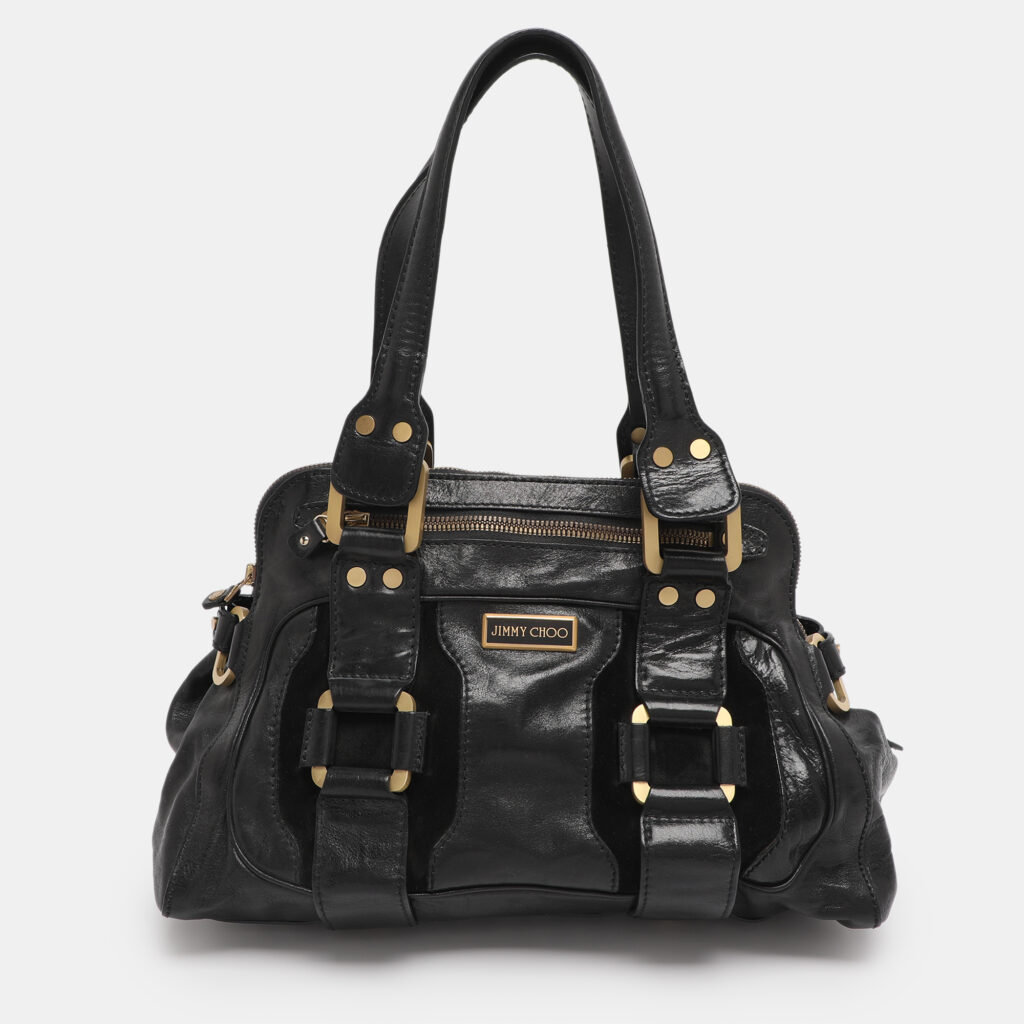 Jimmy Choo Black Leather and Suede Malena Satchel Jimmy Choo Black Leather and Suede Malena Satchel
