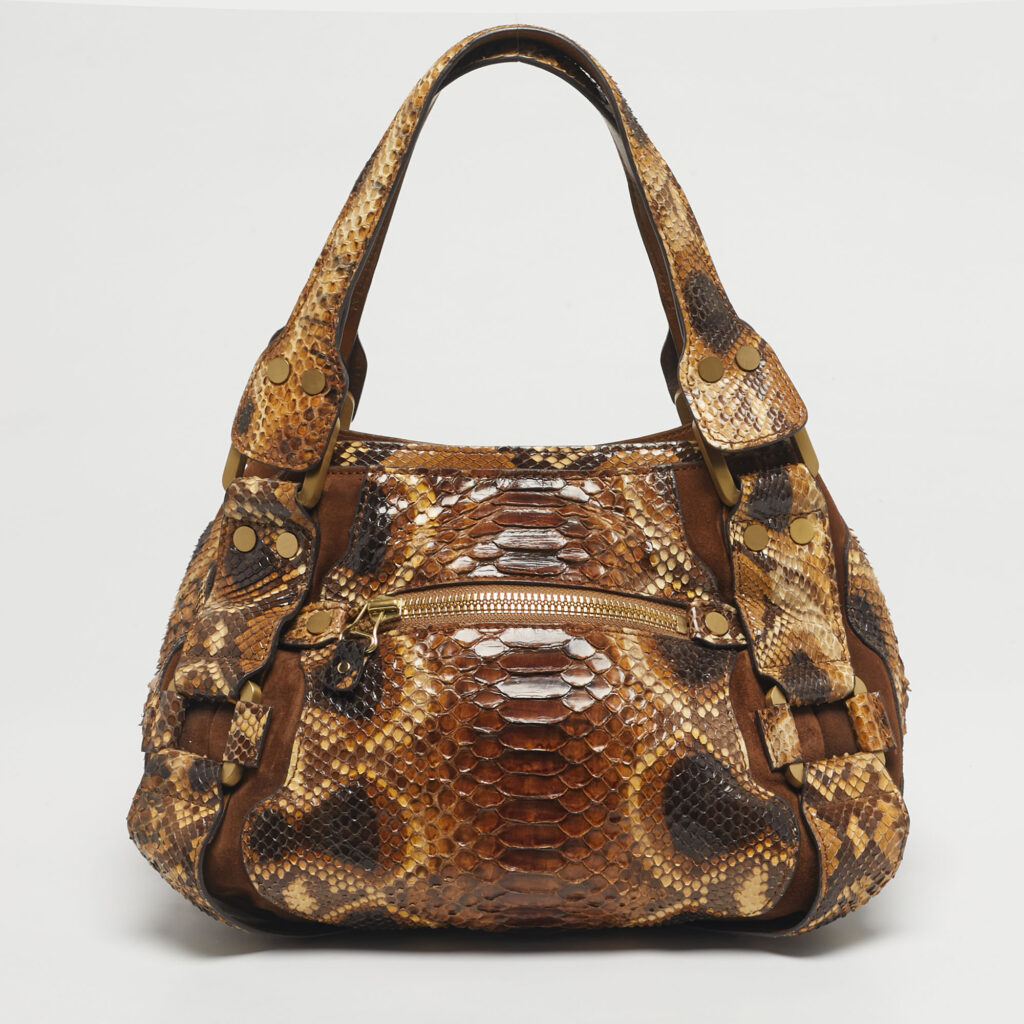 Jimmy Choo Bronze/Brown Python and Suede Mahala Tote Jimmy Choo Bronze/Brown Python and Suede Mahala Tote
