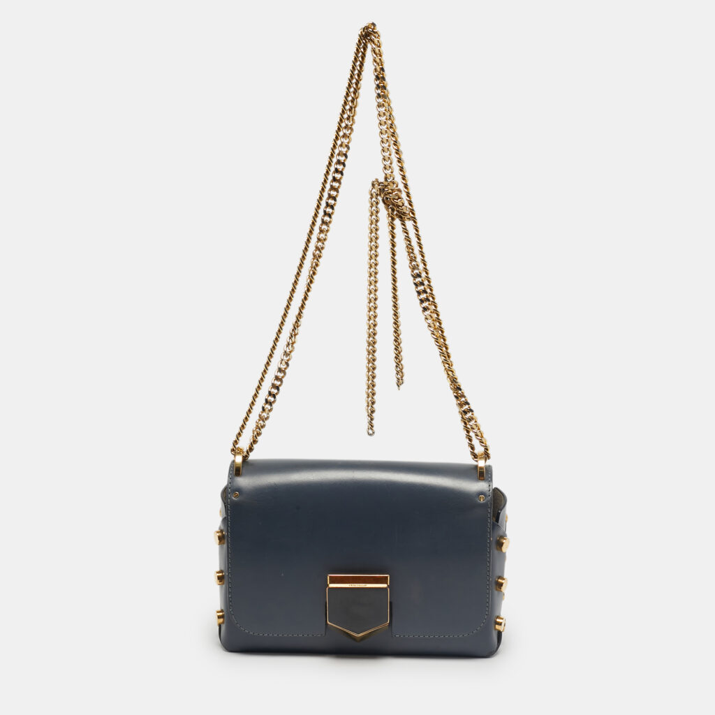 Jimmy Choo Blue Leather Lockett City Shoulder Bag Jimmy Choo Blue Leather Lockett City Shoulder Bag
