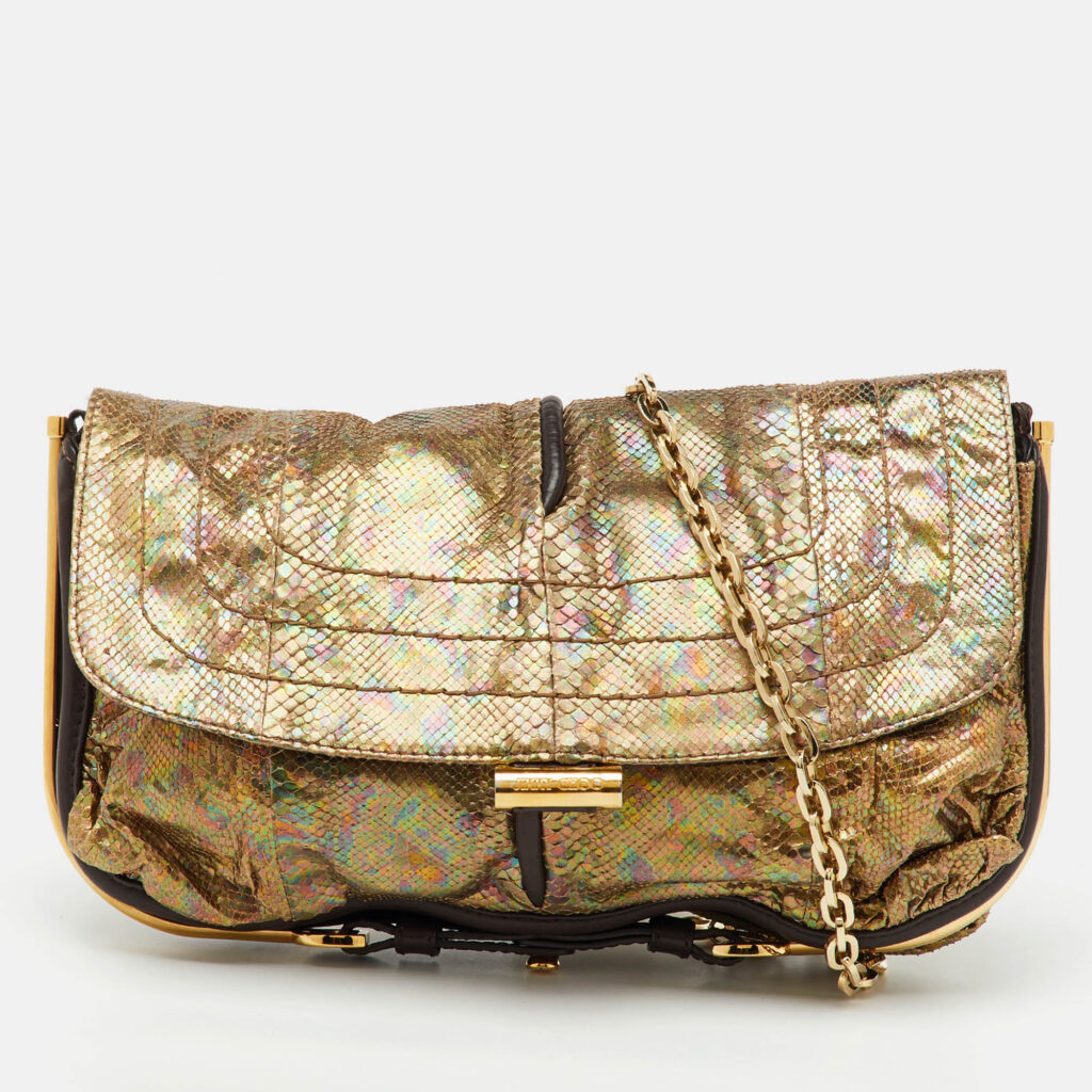 Jimmy Choo Metallic Multicolor Python and Leather Flap Chain Shoulder Bag
