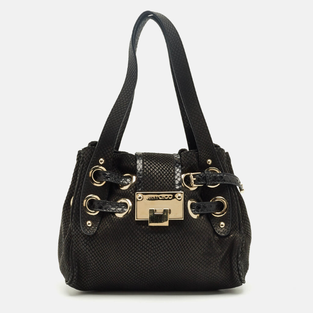 Jimmy Choo Black Snakeskin Embossed Leather Mini Riki Tote Jimmy Choo Black Snakeskin Embossed Leather Mini Riki Tote