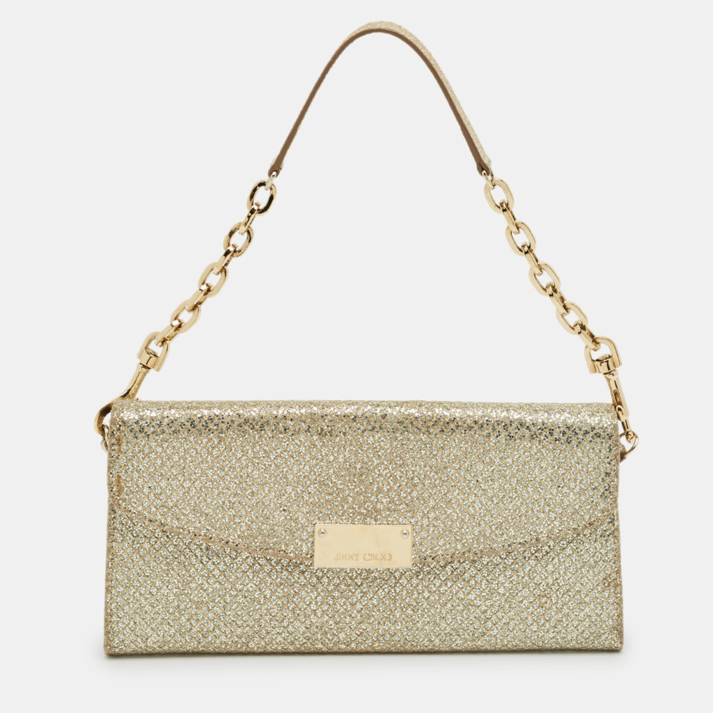Jimmy Choo Gold Glitter Riane Chain Clutch
