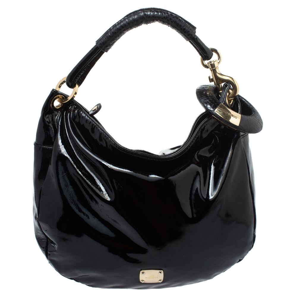 Jimmy Choo Black Patent Leather and Python Large Sky Hobo Jimmy Choo Black Patent Leather and Python Large Sky Hobo
