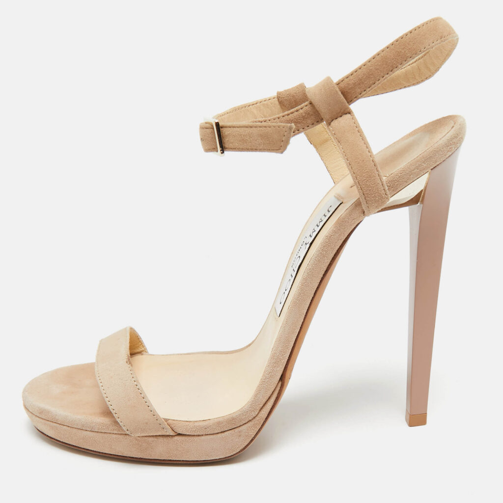 Jimmy Choo Beige Suede Ankle Strap Sandals Size 38 Jimmy Choo Beige Suede Ankle Strap Sandals Size 38