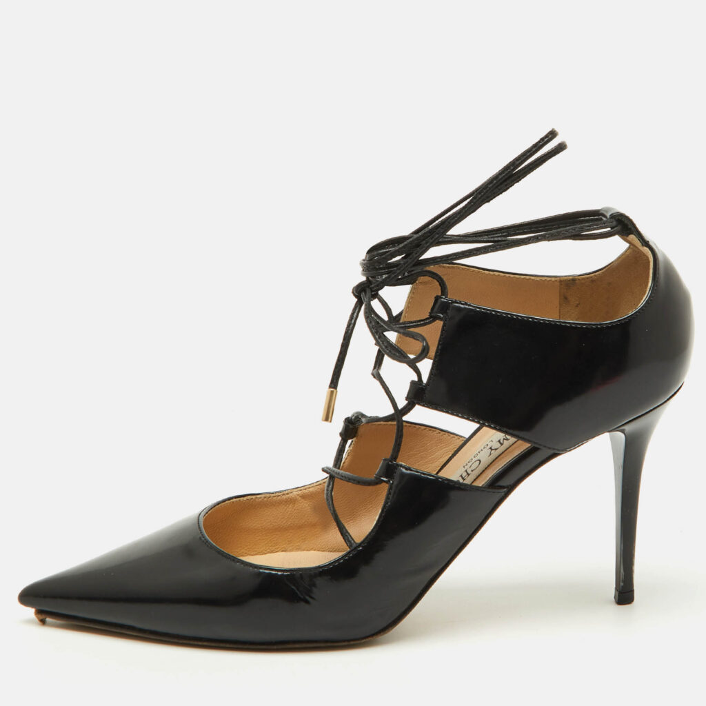 Jimmy Choo Black Patent Leather Hoops Lace Up Pumps Size 38 Jimmy Choo Black Patent Leather Hoops Lace Up Pumps Size 38