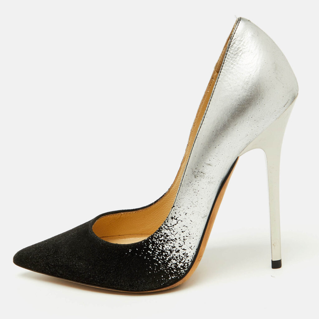 Jimmy Choo Black/Silver Suede and Leather Anouk Pumps Size 35.5 Jimmy Choo Black/Silver Suede and Leather Anouk Pumps Size 35.5
