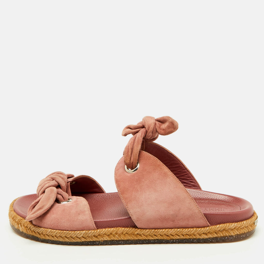 Jimmy Choo Pink Suede Bow Flat Slides Size 38 Jimmy Choo Pink Suede Bow Flat Slides Size 38
