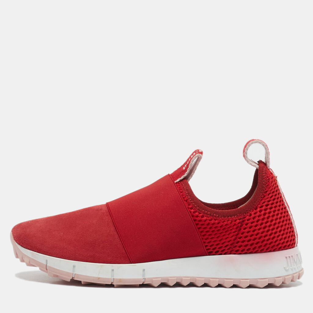 Jimmy Choo Red Suede and Mesh Oakland Low Top Sneakers Size 36 Jimmy Choo Red Suede and Mesh Oakland Low Top Sneakers Size 36