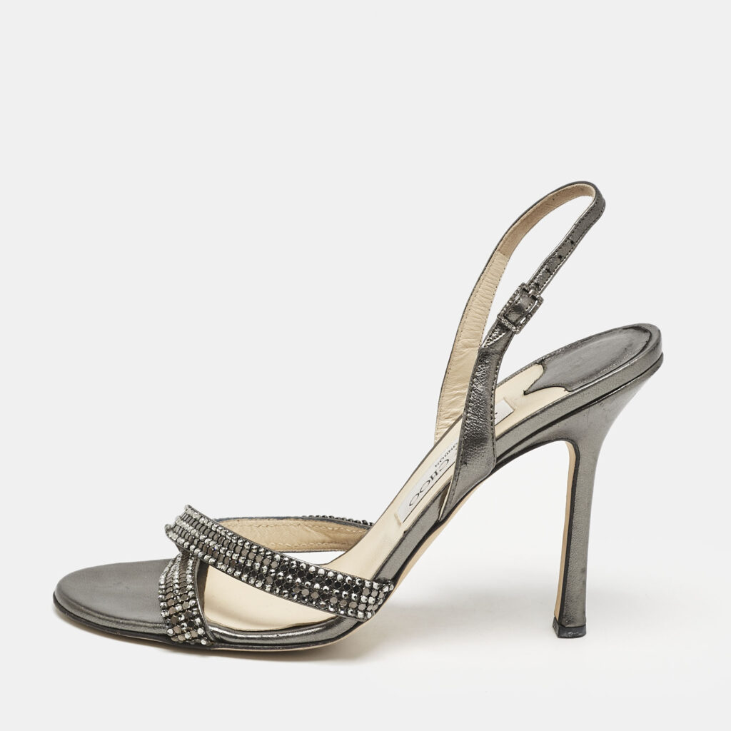 Jimmy Choo Metallic Leather Hepsie Slingback Sandals Size 39