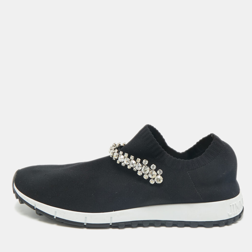 Jimmy Choo Black Fabric Vero Low Top Sneakers Size 38