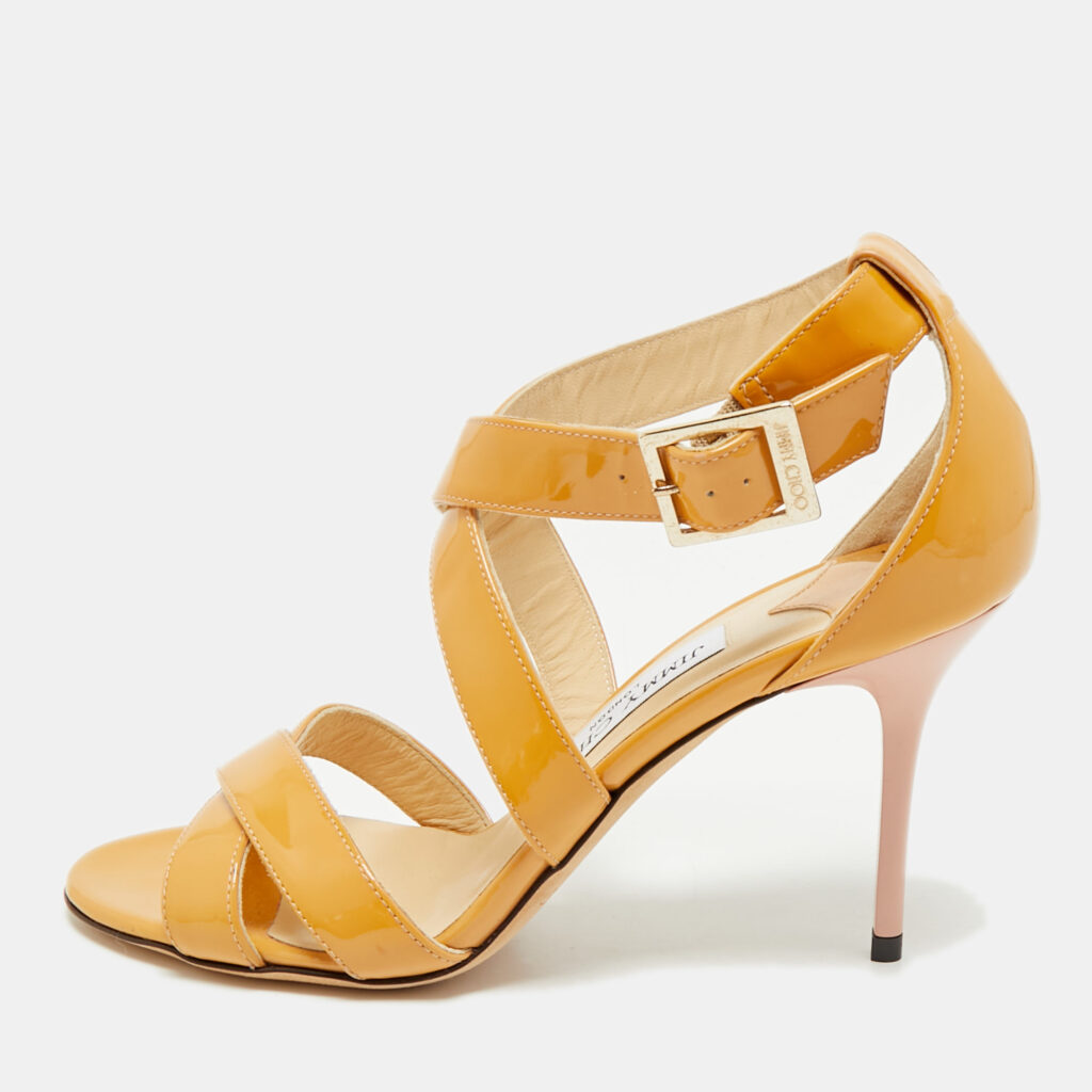 Jimmy Choo Brown Patent Leather Ankle Strap Sandals Size 36