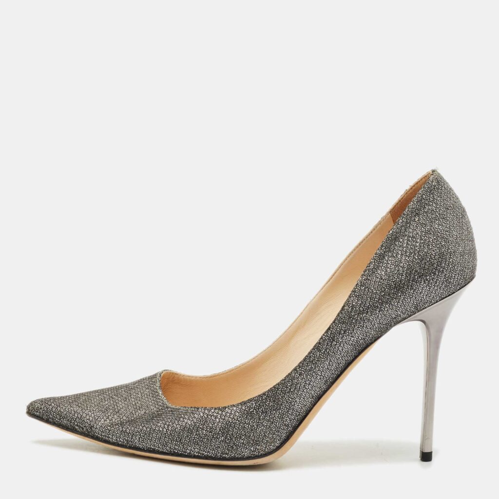 Jimmy Choo Silver Metallic Lurex Fabric Romy Pointed Toe Pumps Size 38