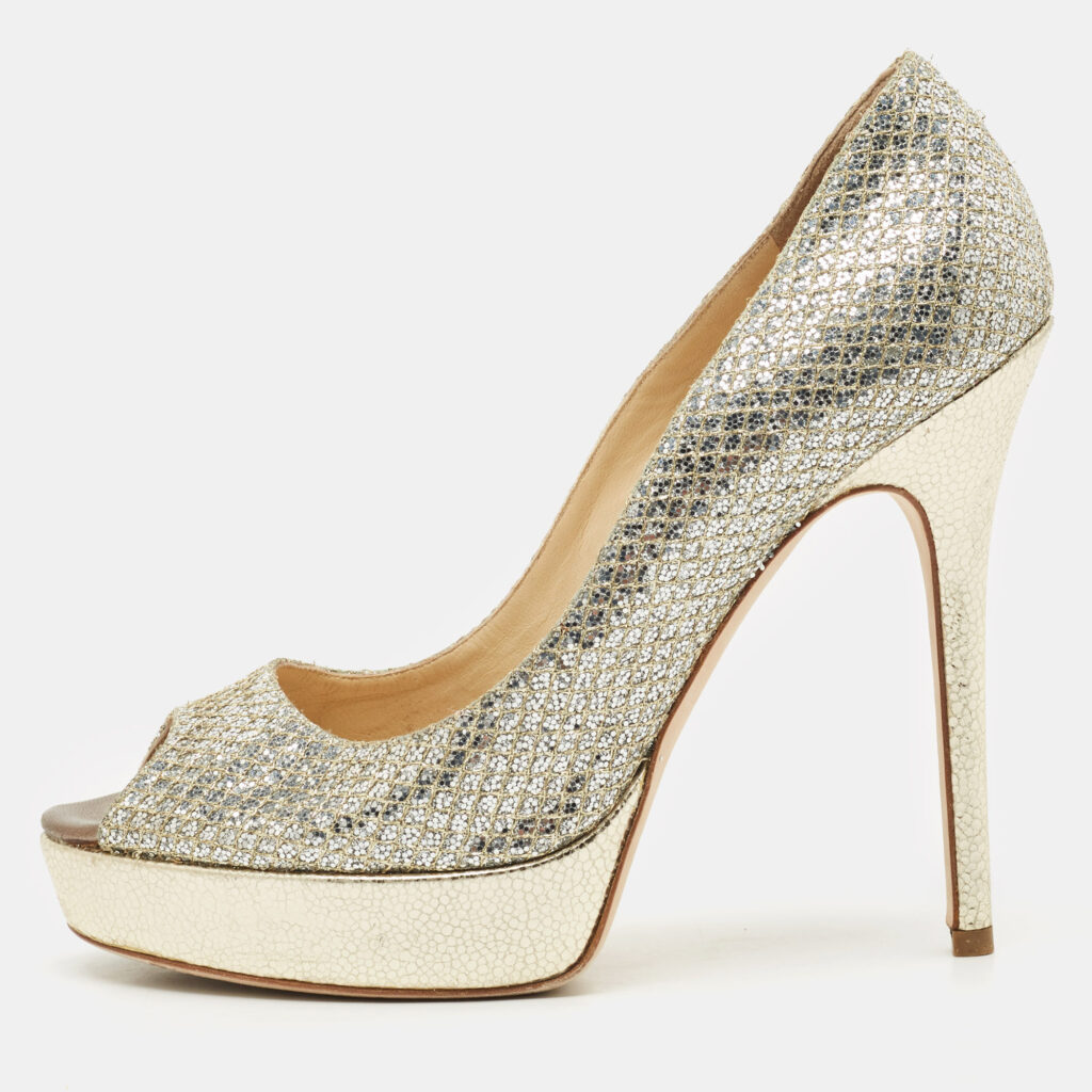 Jimmy Choo Gold/Silver Coarse Glitter Luna Pumps Size 38