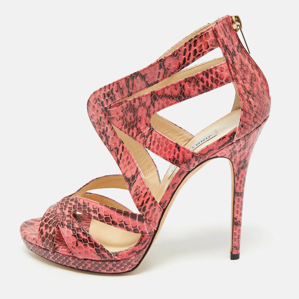 Jimmy Choo Pink Python Collar Platform Sandals Size 41