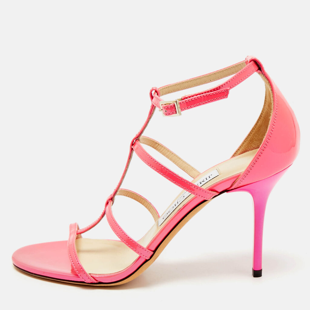 Jimmy Choo Neon Pink Patent Leather Thistle Open Toe Sandals Size 36 Jimmy Choo Neon Pink Patent Leather Thistle Open Toe Sandals Size 36