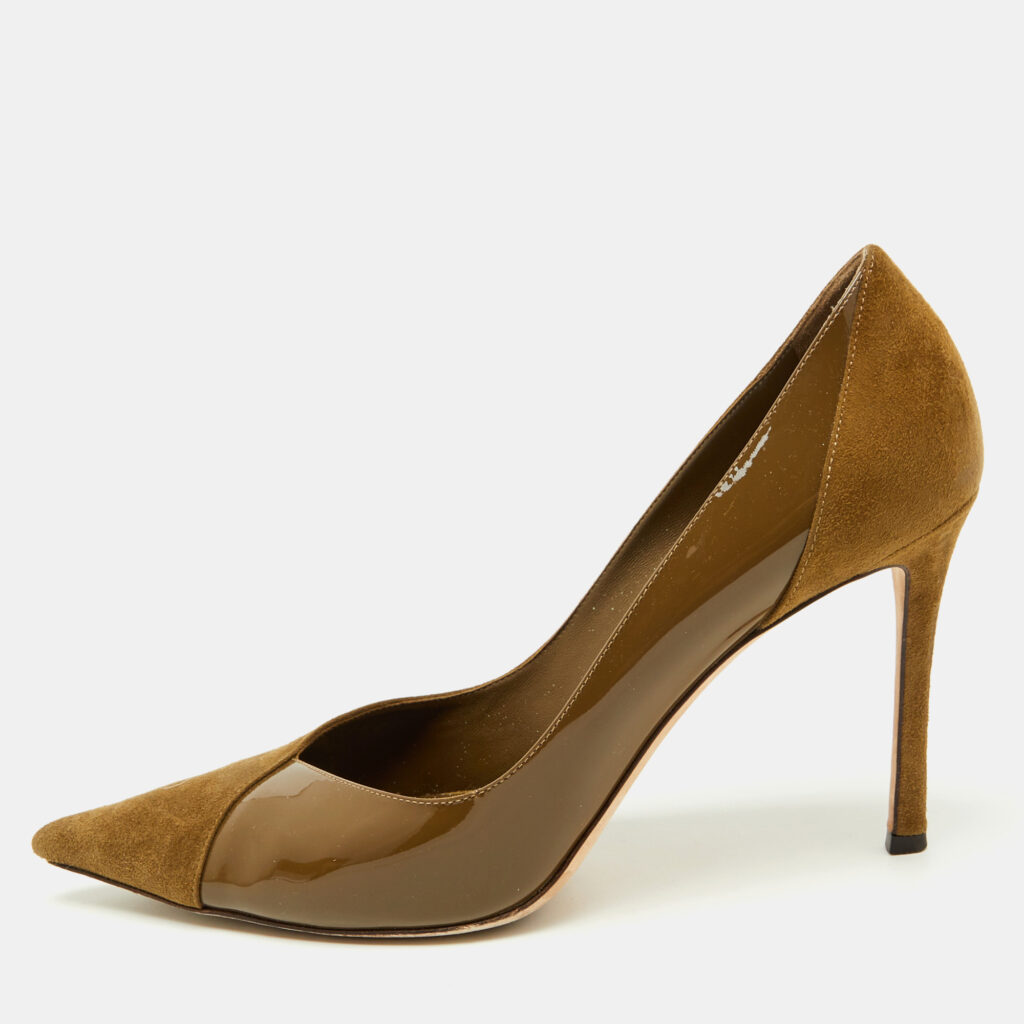 Jimmy Choo Caper Green Patent Leather and Suede Cass Pointed Toe Pumps Size 41.5 Jimmy Choo Caper Green Patent Leather and Suede Cass Pointed Toe Pumps Size 41.5