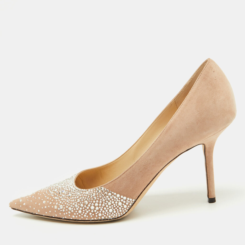 Jimmy Choo Beige Suede Crystal Embellished Love 85 Pumps Size 41.5 Jimmy Choo Beige Suede Crystal Embellished Love 85 Pumps Size 41.5