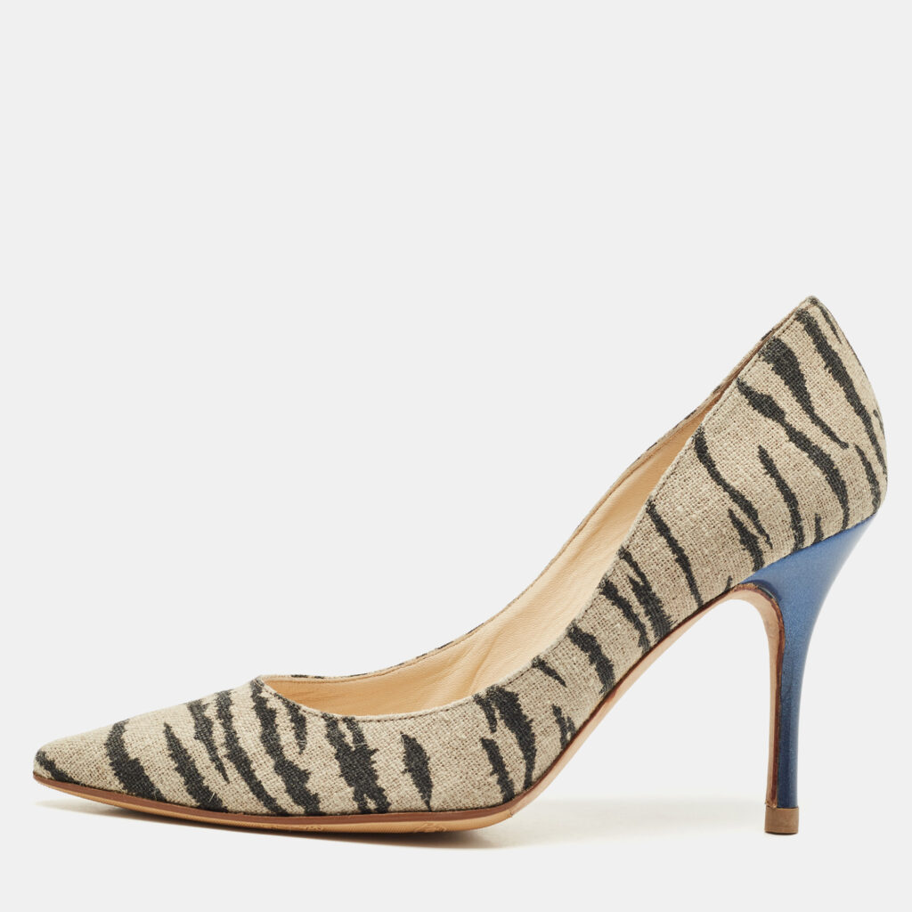 Jimmy Choo Black/Beige Zebra Print Fabric Colorado Pumps Size 39