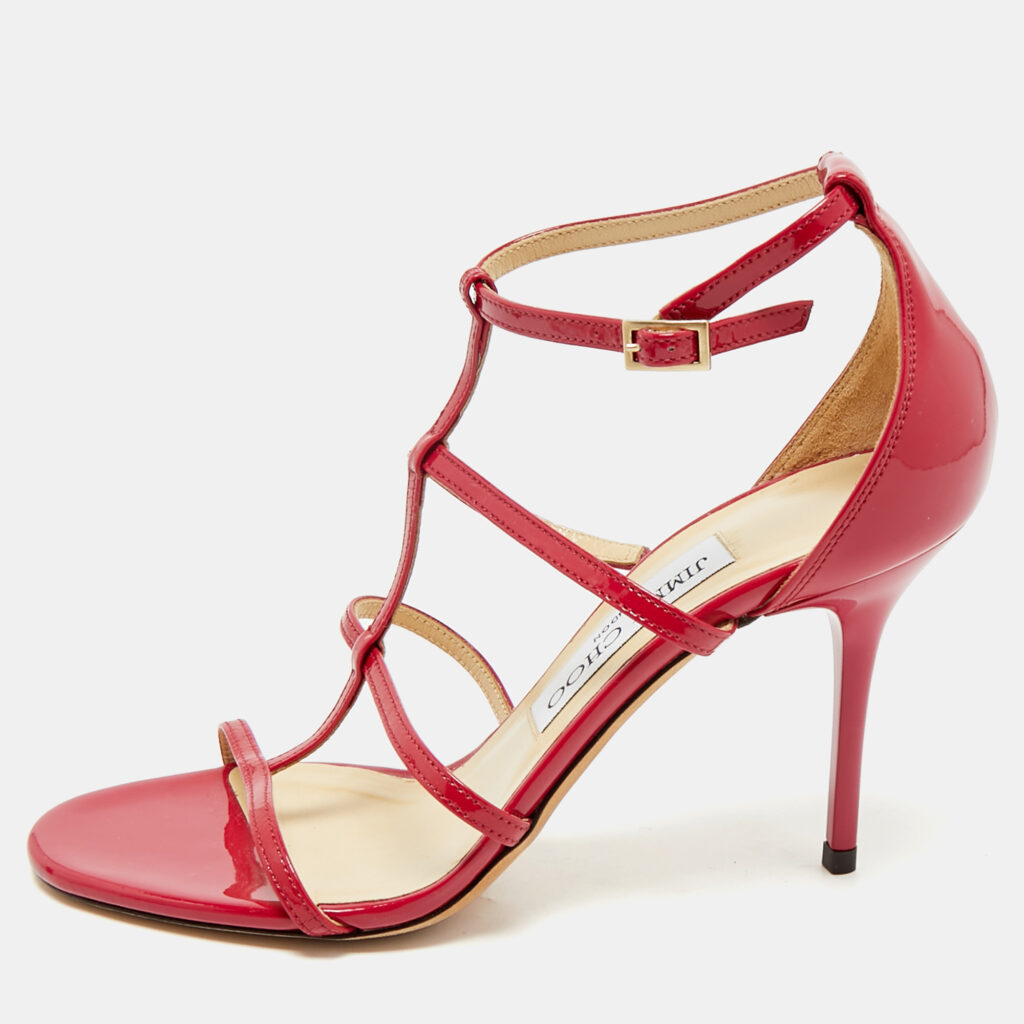 Jimmy Choo Neon Pink Patent Leather Thistle Open Toe Sandals Size 36