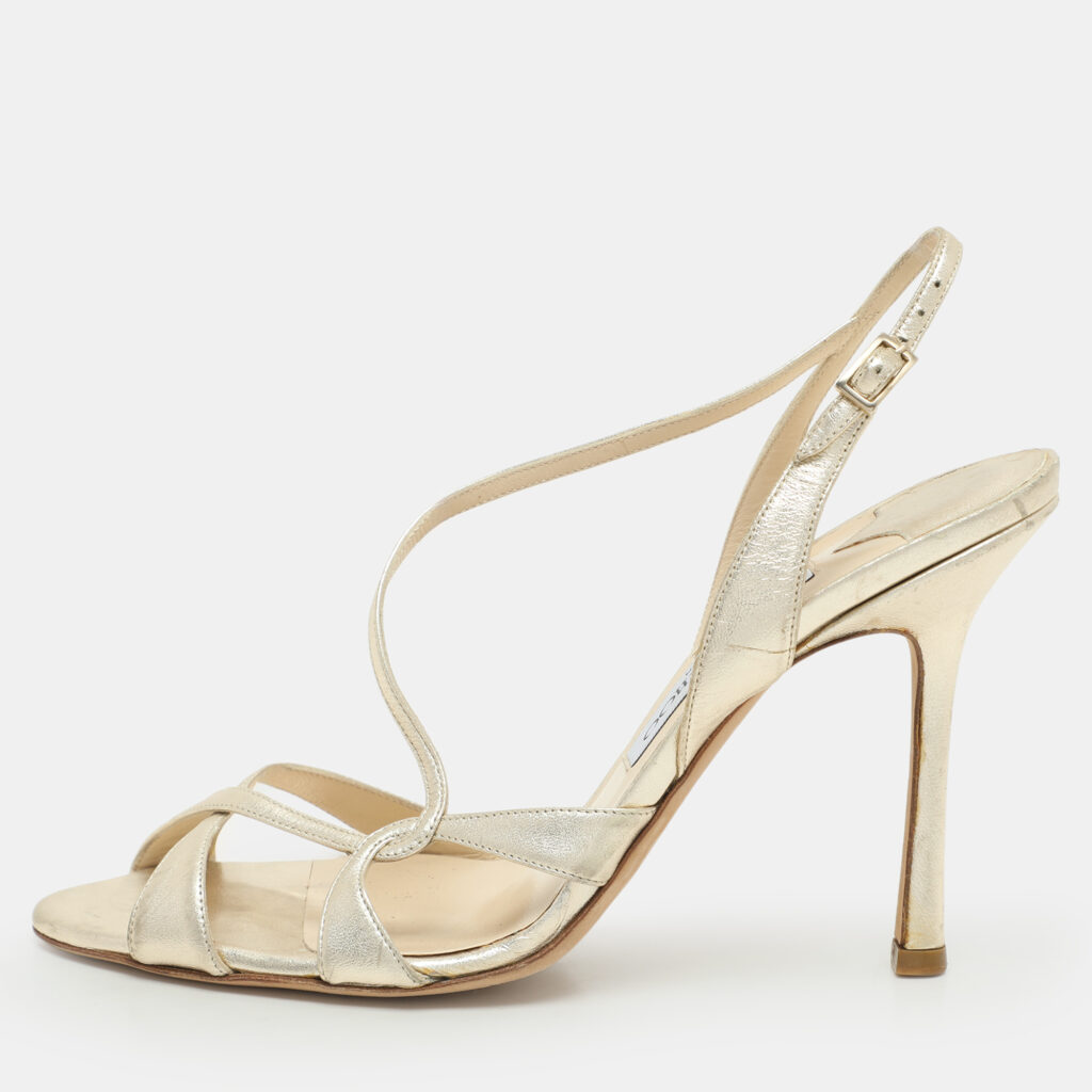 Jimmy Choo Gold Leather Criss Cross Strappy Sandals 39