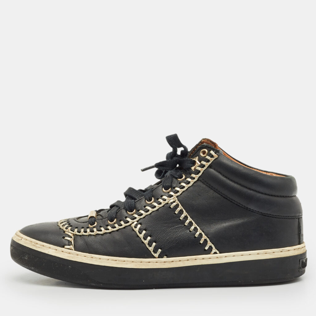Jimmy Choo Black Leather Bells Mid Top Sneakers Size 38
