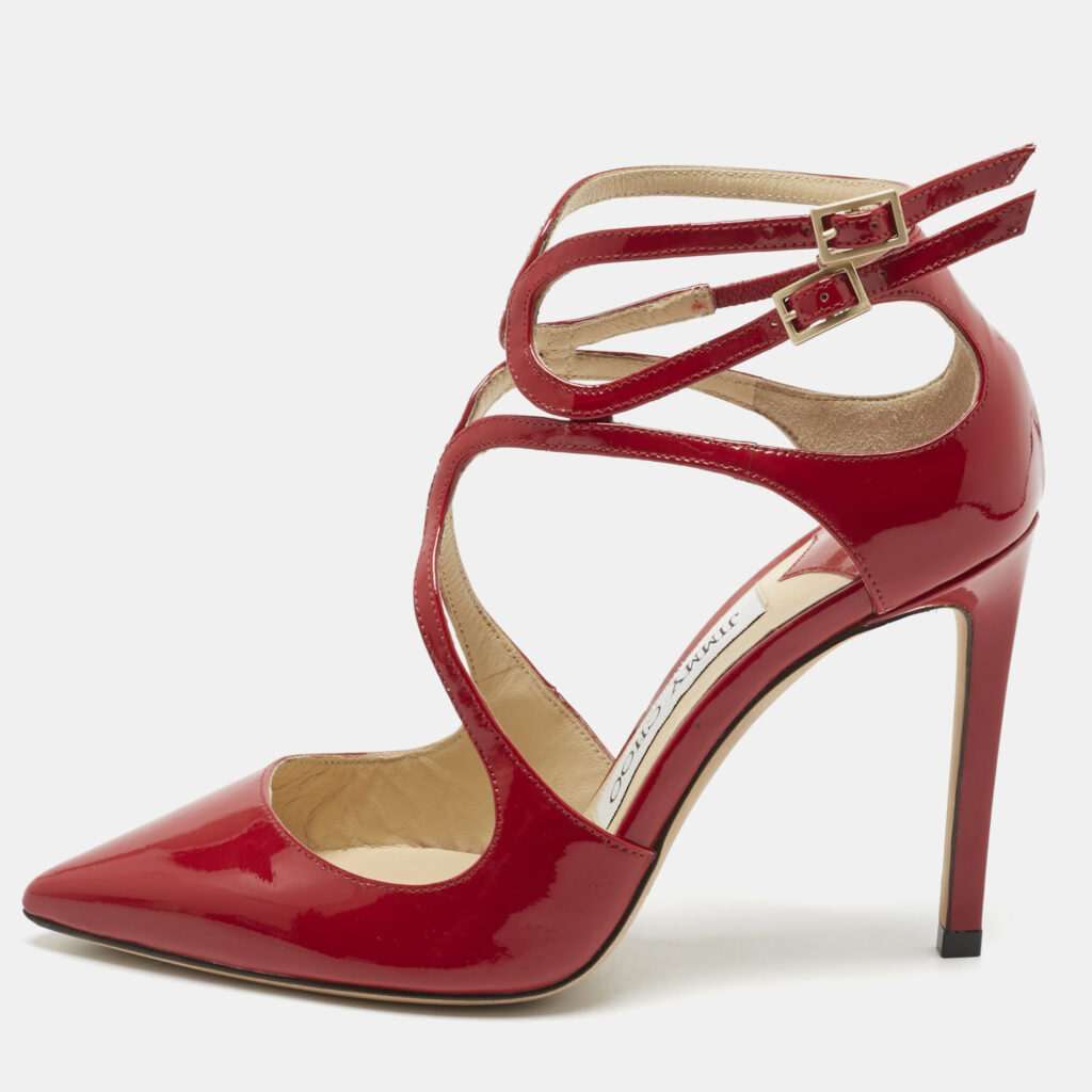 Jimmy Choo Red Patent Leather Lancer Strappy Pumps Size 34