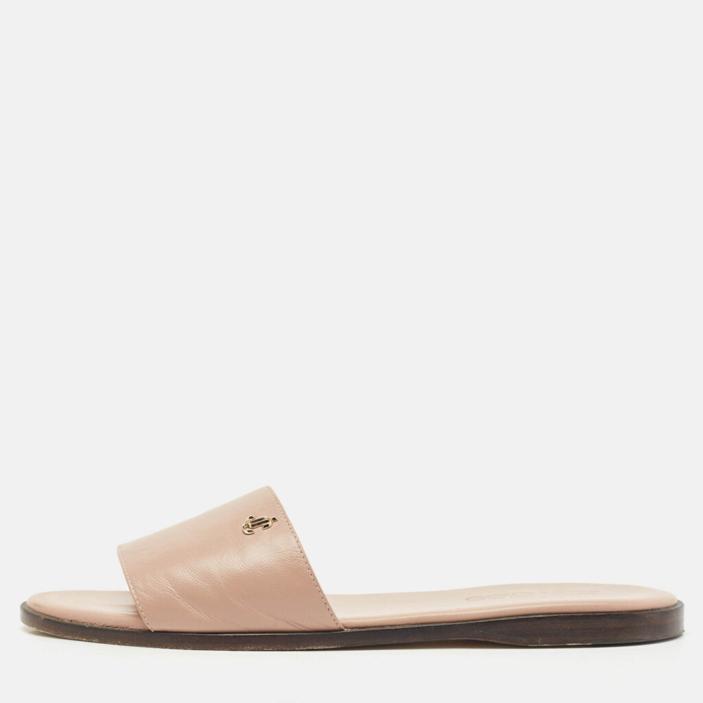 Jimmy Choo Dusty Pink Leather Minea Flat Slide Sandals Size 40 Jimmy Choo Dusty Pink Leather Minea Flat Slide Sandals Size 40