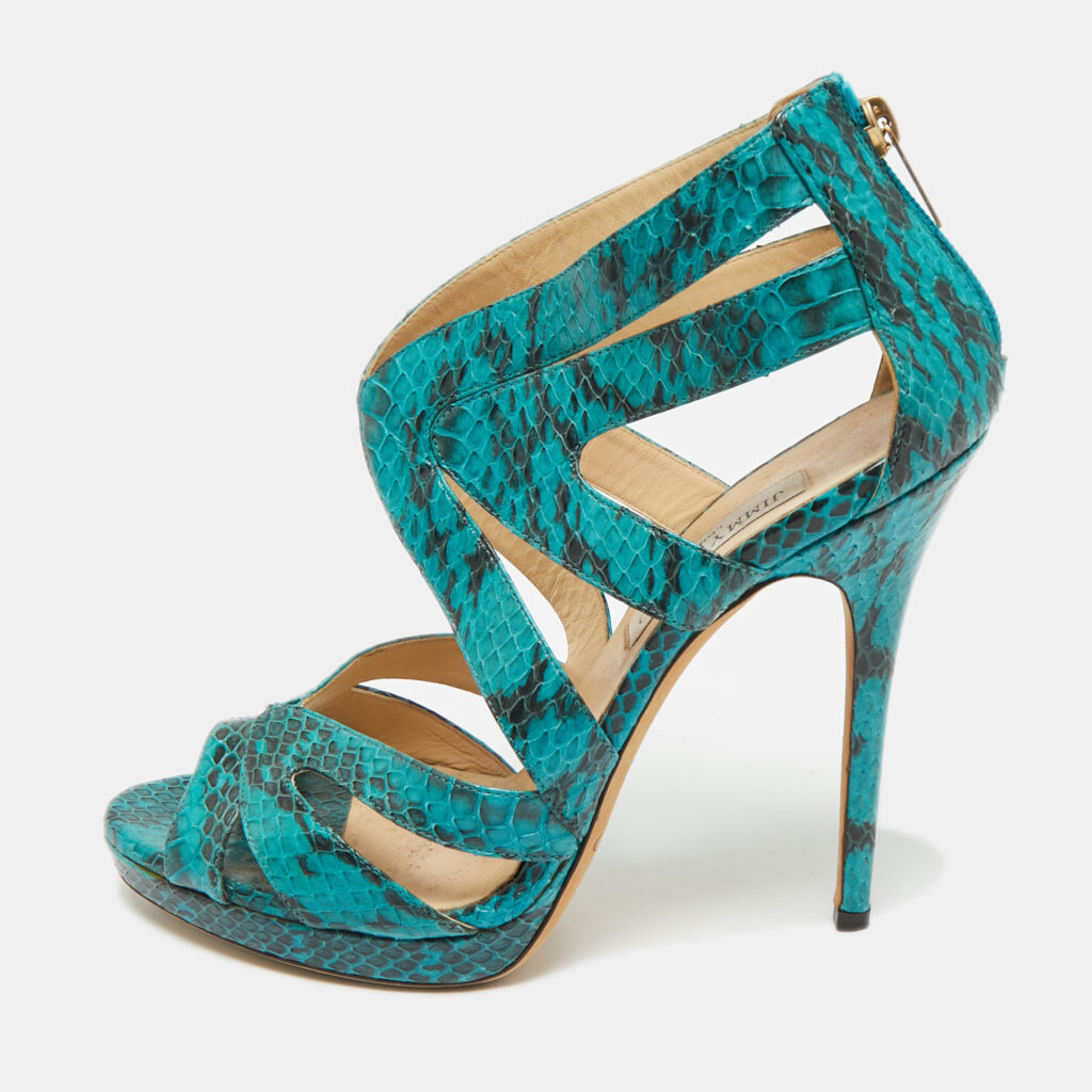 Jimmy Choo Blue Python Collar Platform Sandals Size 41
