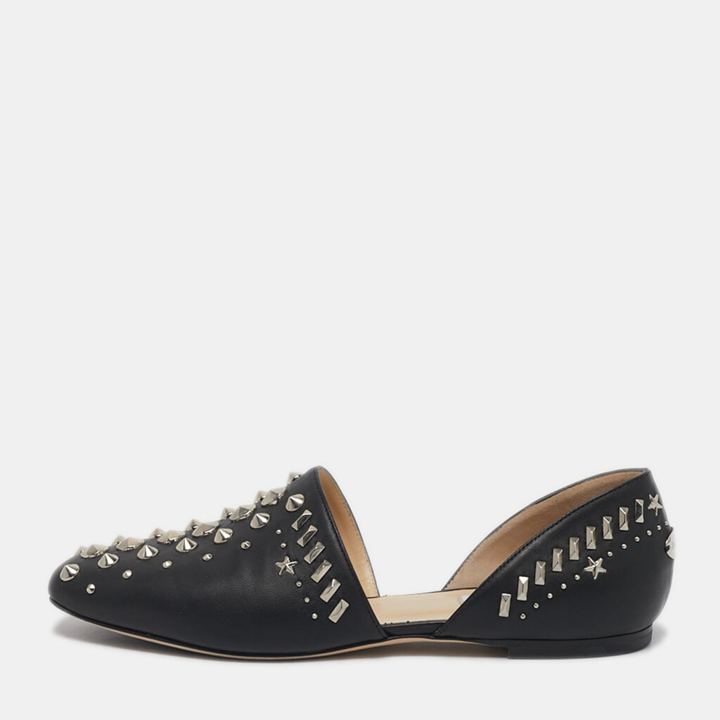 Jimmy Choo Black Leather Globe Studded Ballet Flats Size 38.5 Jimmy Choo Black Leather Globe Studded Ballet Flats Size 38.5